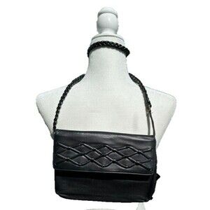 Vintage Womens Crossbody Black Leather Pocketbook Adjustable Strap Italy Made